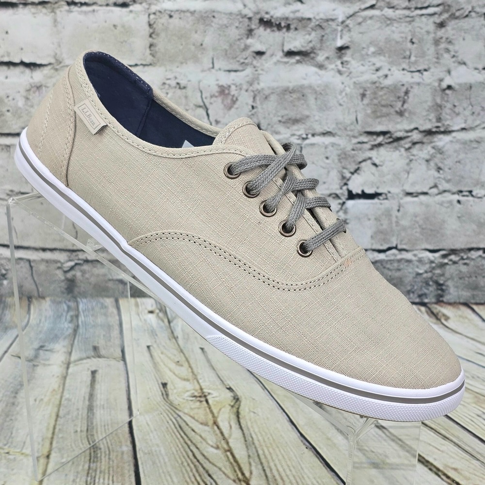 L.L. Bean Canvas Shoes Women's 9.5 M Beige Tan Casual Sneakers‎ 286791 Boat Deck
